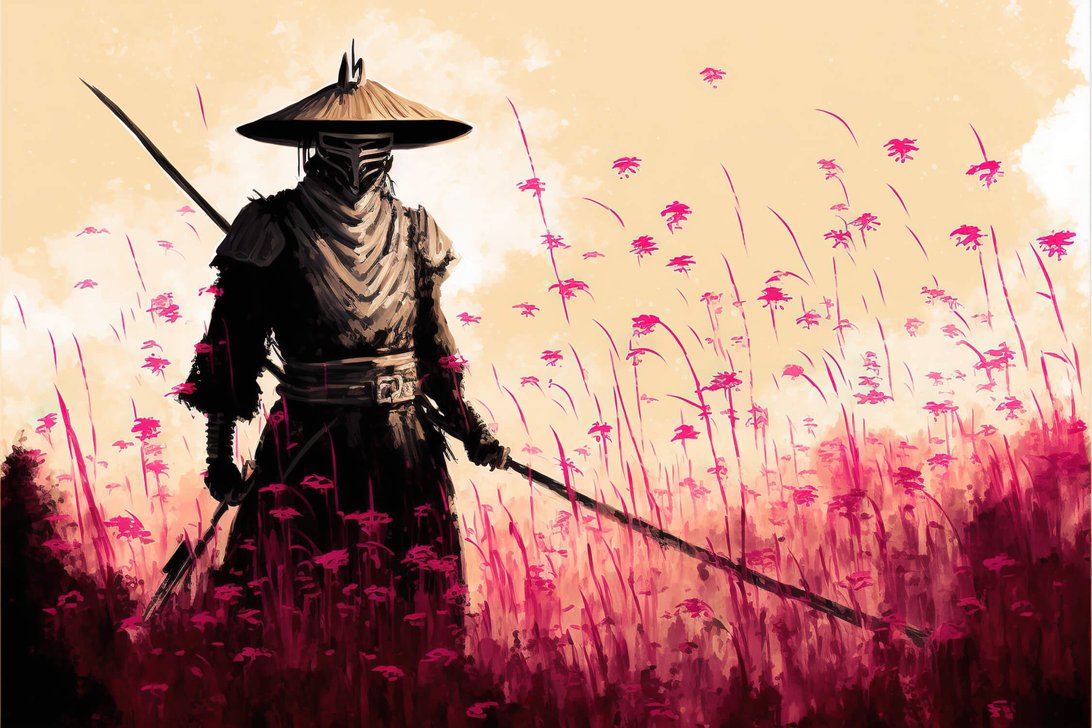 Full room view of Japanese samurai mural wallpaper installation