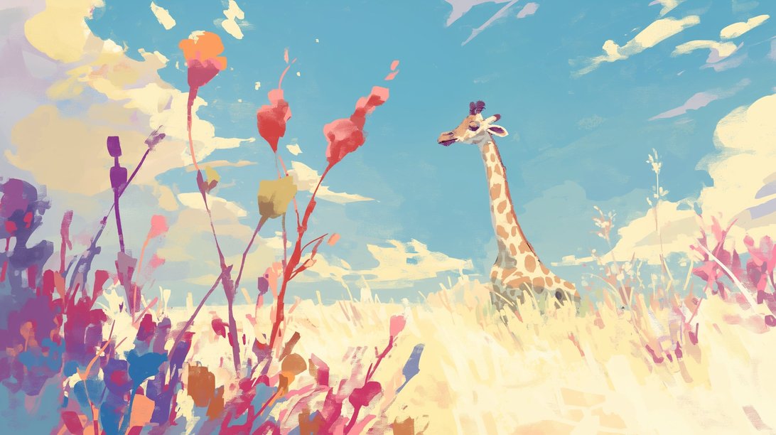 Detailed view of Safari Giraffe Mural Wallpaper showing watercolor technique and savanna landscape