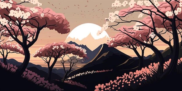 Sample preview of Japanese cherry blossom wall mural design