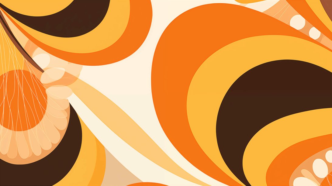 Full-room view of geometric orange circles mural wallpaper installation