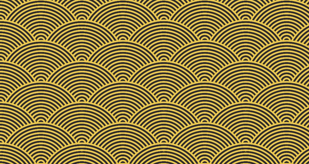 Close-up detail of Art Deco geometric golden waves pattern on black background mural wallpaper