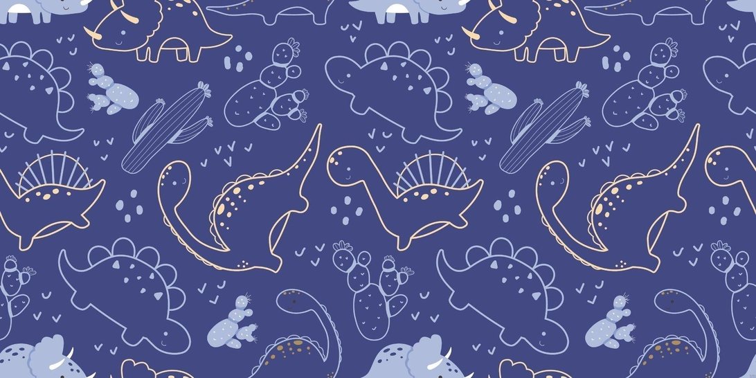 Panoramic view of dinosaur mural wallpaper in children's bedroom