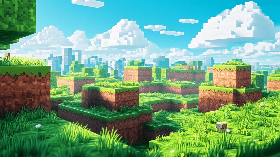 Full room view of Minecraft landscape gaming mural wallpaper