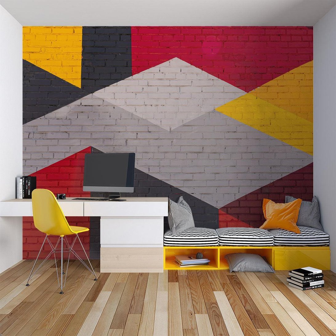 Contemporary geometric pattern mural wallpaper in home office space