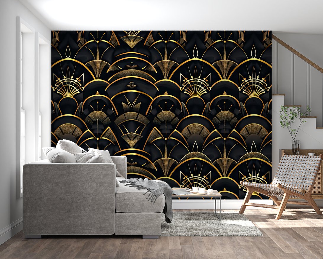 Luxury geometric mural wallpaper in modern interior setting