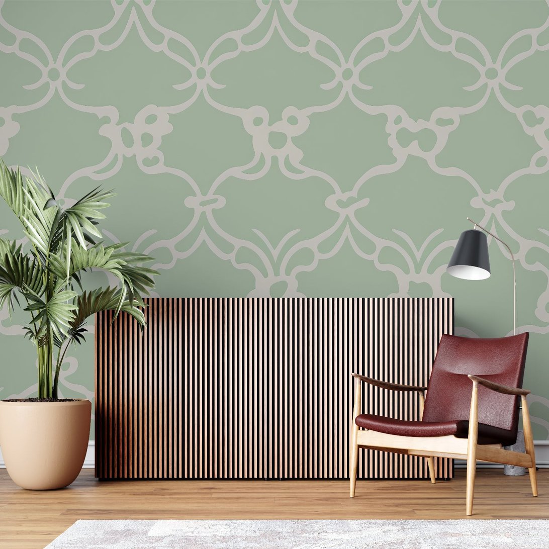 Art Deco mural wallpaper showing geometric pattern in modern living space