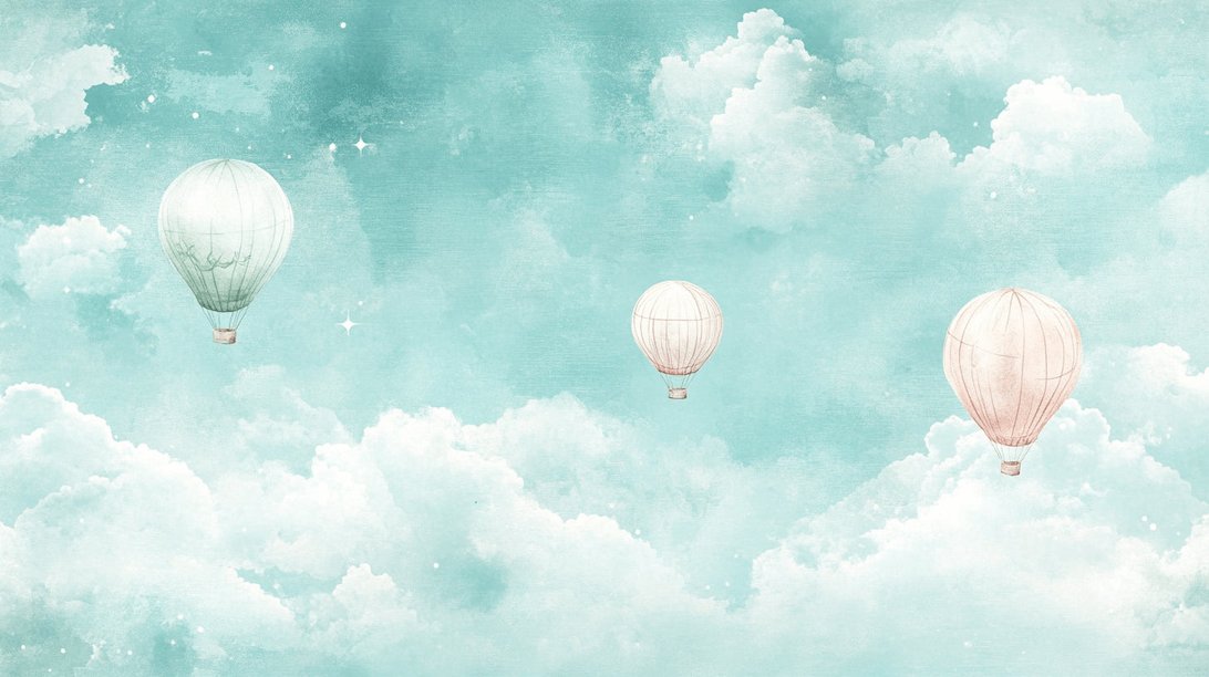 Dreamy nursery design with hot air balloon wall mural and cloud details