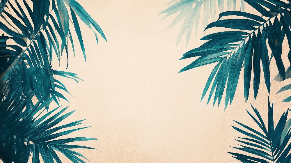 Close-up of tropical palm fronds pattern on beige background mural wallpaper