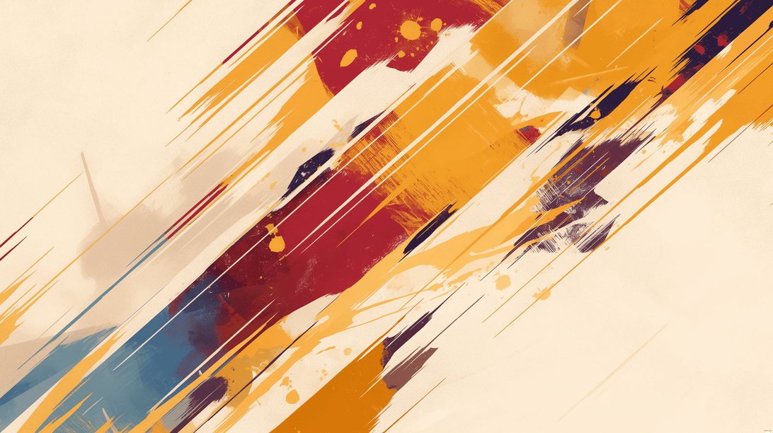 Abstract mural wallpaper with dynamic orange and burgundy brushstrokes against cream background