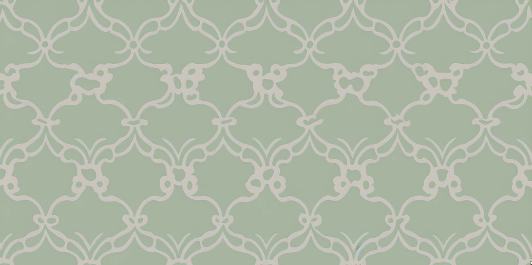 Full-scale view of sage green geometric Art Deco mural wallpaper pattern