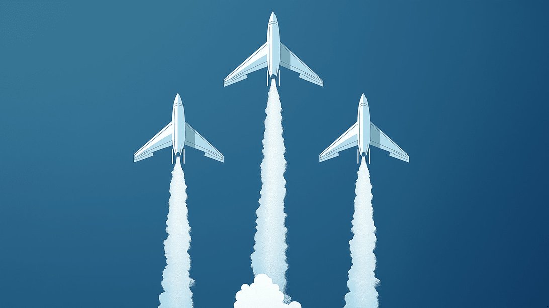 Close-up of aircraft formation mural wallpaper design showing detailed white planes against deep blue sky