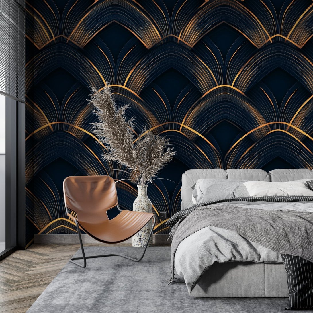 Art Deco mural wallpaper in luxury interior design setting