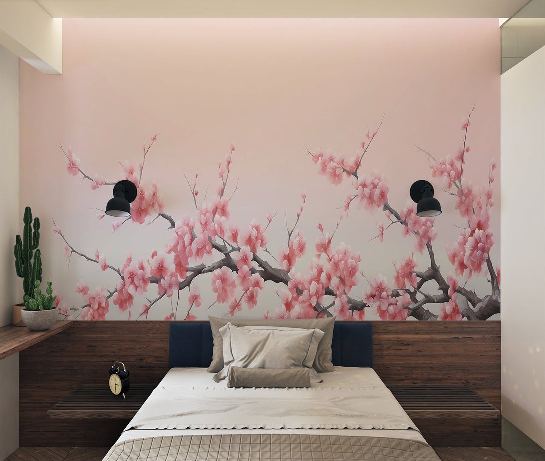 Sakura branch detail of Japanese Cherry Blossom mural wallpaper