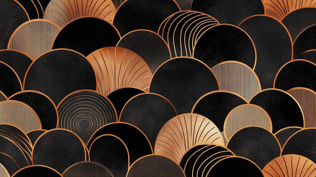 Full-room view of Art Deco geometric mural wallpaper installation