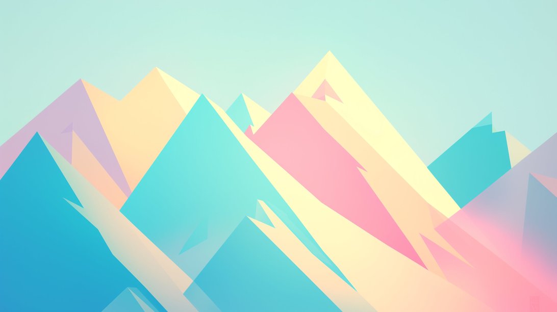 Geometric mountain range mural wallpaper in pastel colors featuring mint turquoise, powder pink, and cream peaks against a soft mint background
