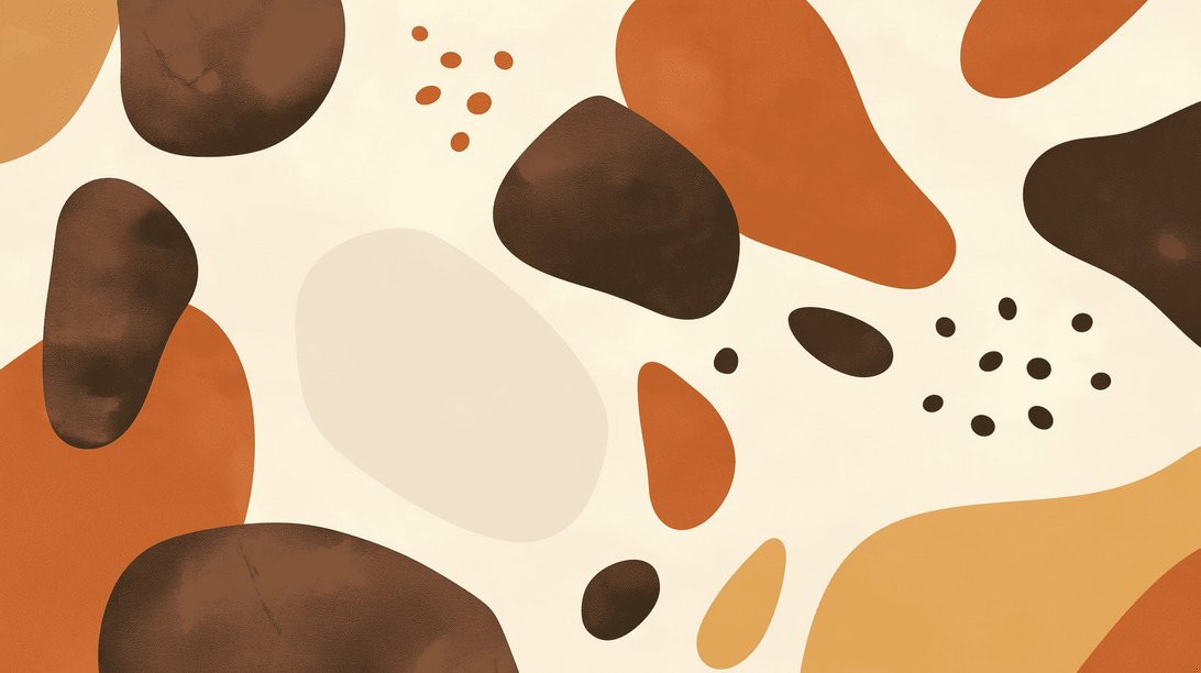 Close-up detail of abstract organic shapes mural wallpaper pattern in terracotta and brown