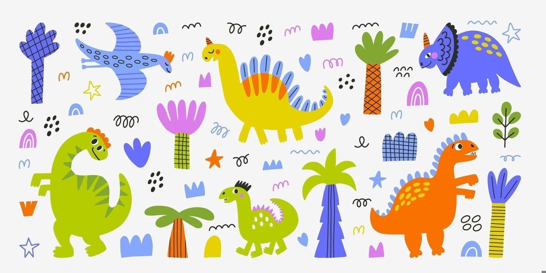 Panoramic view of dinosaur mural wallpaper in children's bedroom