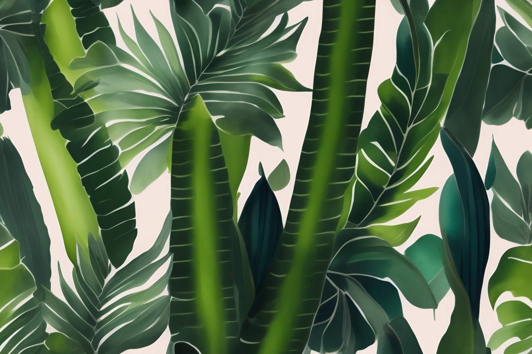 Large-scale tropical leaves mural wallpaper in bathroom setting